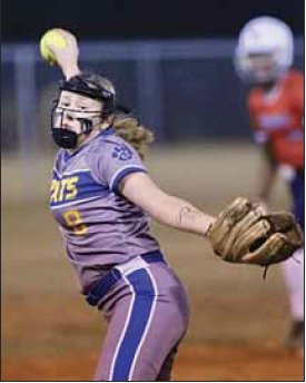 Neera Bell (8) pitching in Kemper County's home opener against Choctaw County